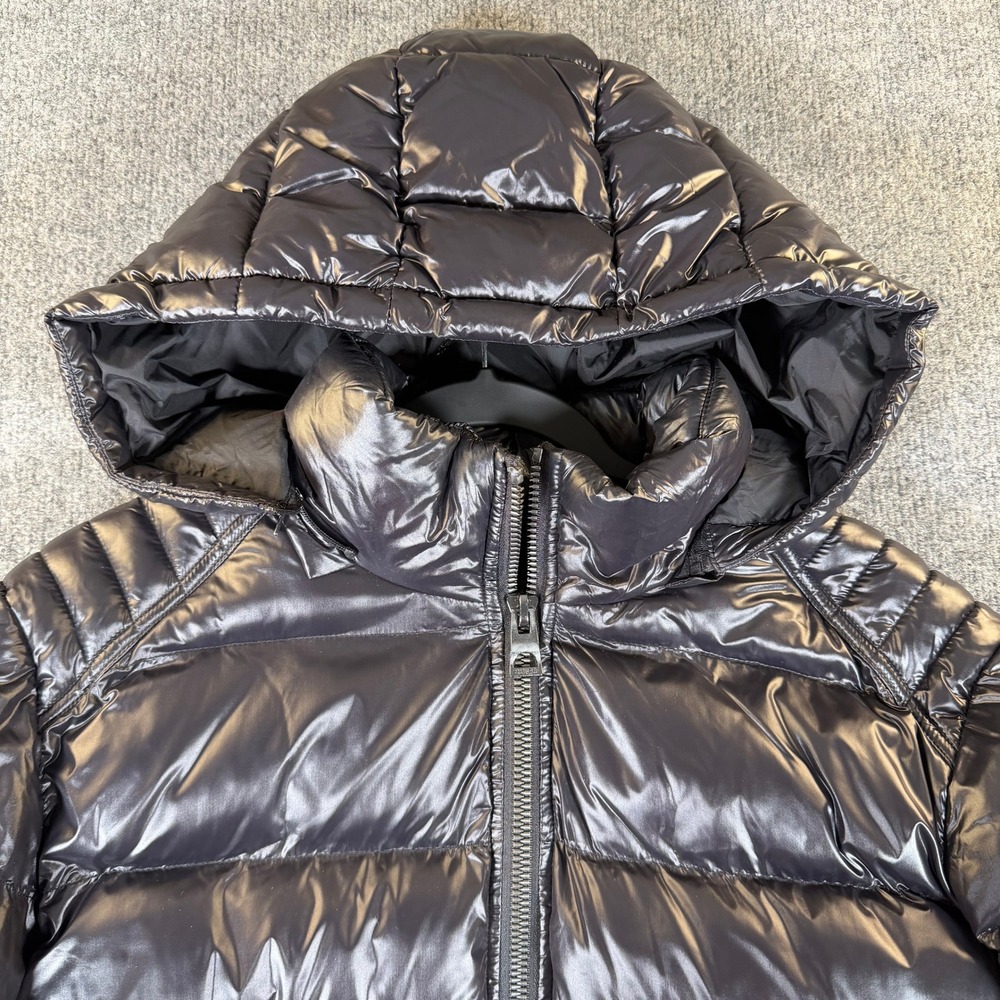 Calvin Klein Mens Shiny Black Puffer Jacket Detachable Hood 117AN716 Large